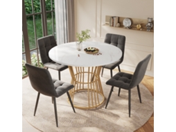 Conjunto Jantar 5pç, Mesa Redonda 80x80x75cm Nogueira + 4 Cadeiras Pretas.-qq