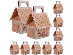 Caixas De Presente Natal Em Formato Casinha Gengibre, 10 Peças Pequenas De Papelão Com Borda Branca, Para Doces