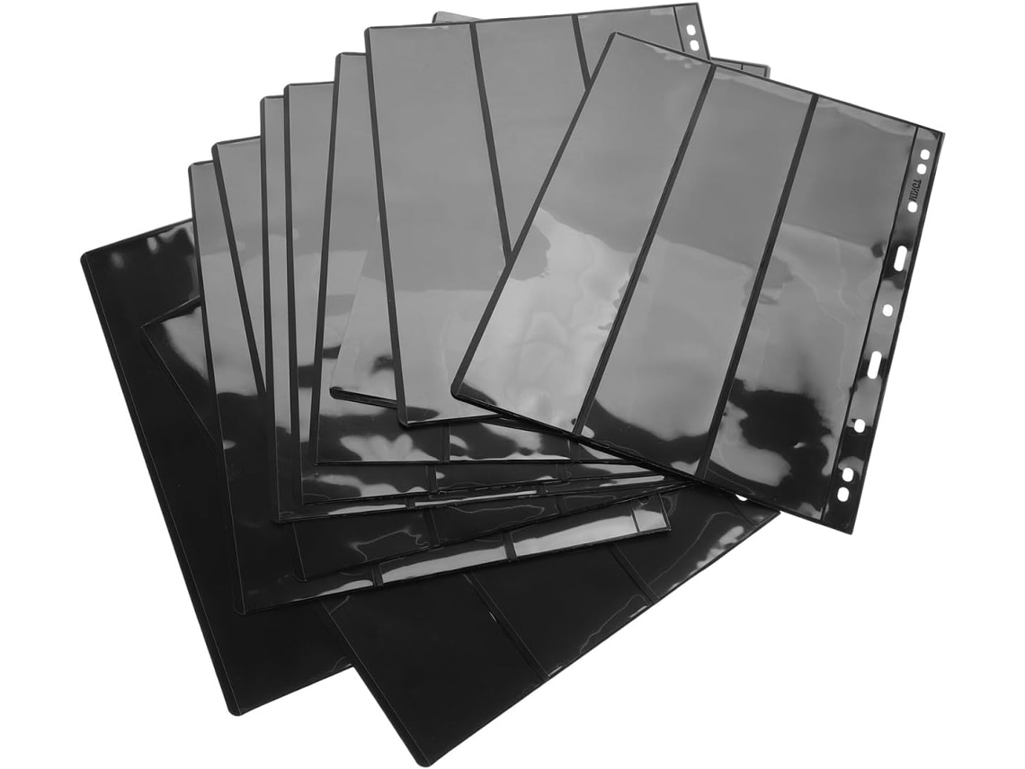 Vicasky Lote De 10 Feuilles De Rangement Para Timbres - 3 Fentes - Fond Noir - Pet