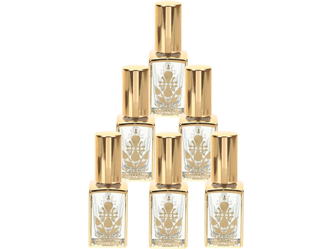 Conjunto De 5 Frascos De Perfume Vintage Recarregáveis Em Vidro Dourado De 10ml, Práticos E Funcionais.