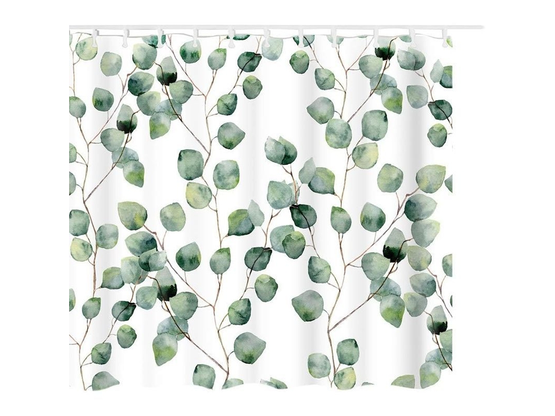 Cortina de Chuveiro 2025 180x180 cm Antimofo Impermeável 12 Ganchos Estampa 3D de Plantas Verdes Cores Vibrantes