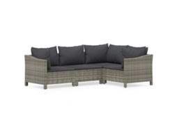 Conjunto de 4 Lounge de Jardim com Almofadões Vime Pe Cinzento MAISON EXCLUSIVE