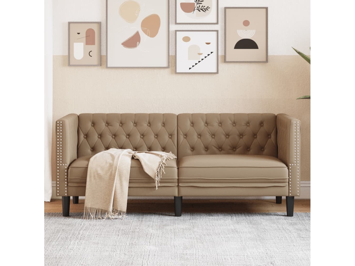 Vidaxl Sofá Chesterfield 2 Lugares Couro Artificial Cappuccino