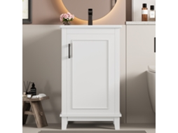 Móvel de banheiro com pés e pia de cerâmica, 1 porta, prateleiras reguláveis, estilo branco (torneira não inclusa)