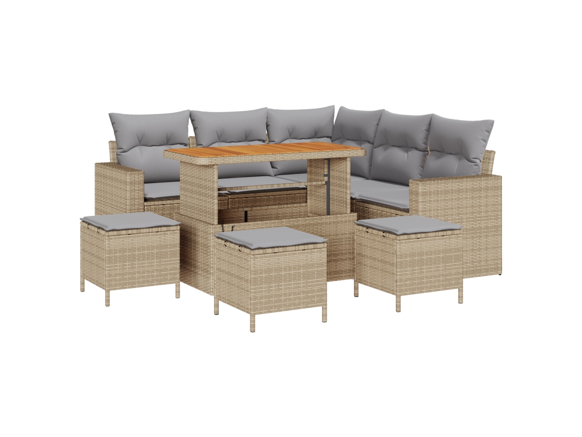 Conjunto 10 Conjunto De Sofá De Jardim Vidaxl Bege Vime Pe (212.5 X 212.5 X 85 Cm)