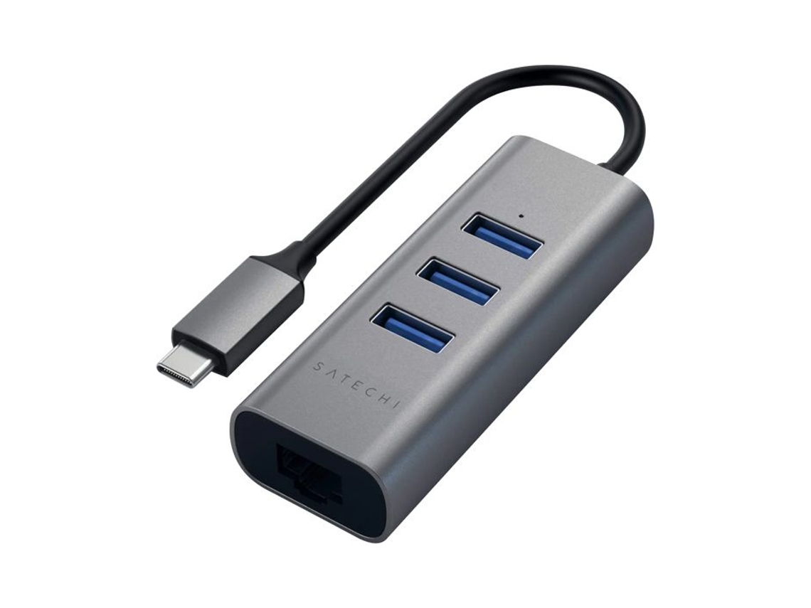 Hub Usb C Com 3x Usb E Ethernet, Design Compacto, Satechi Cinza Escuro Brilvibera
