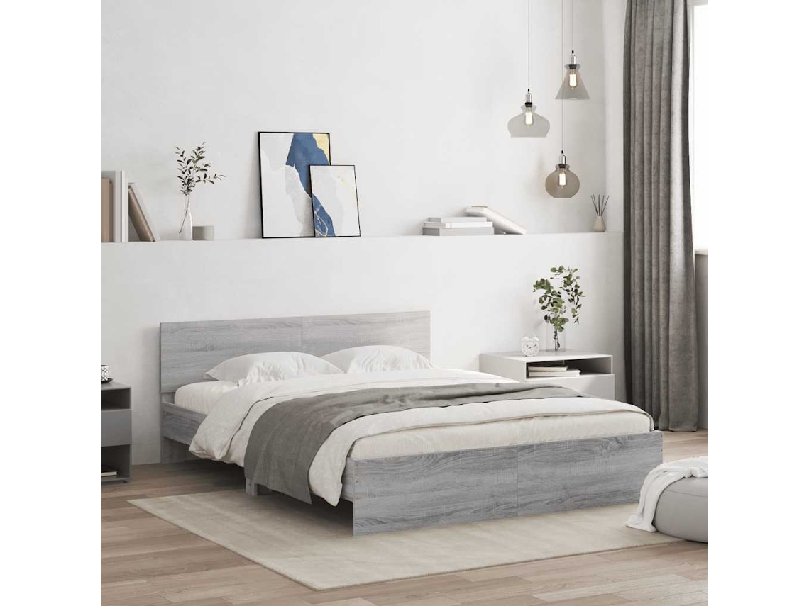 Vidaxl Estrutura De Cama Com Cabeceira 150x200 Cm Cinzento Sonoma