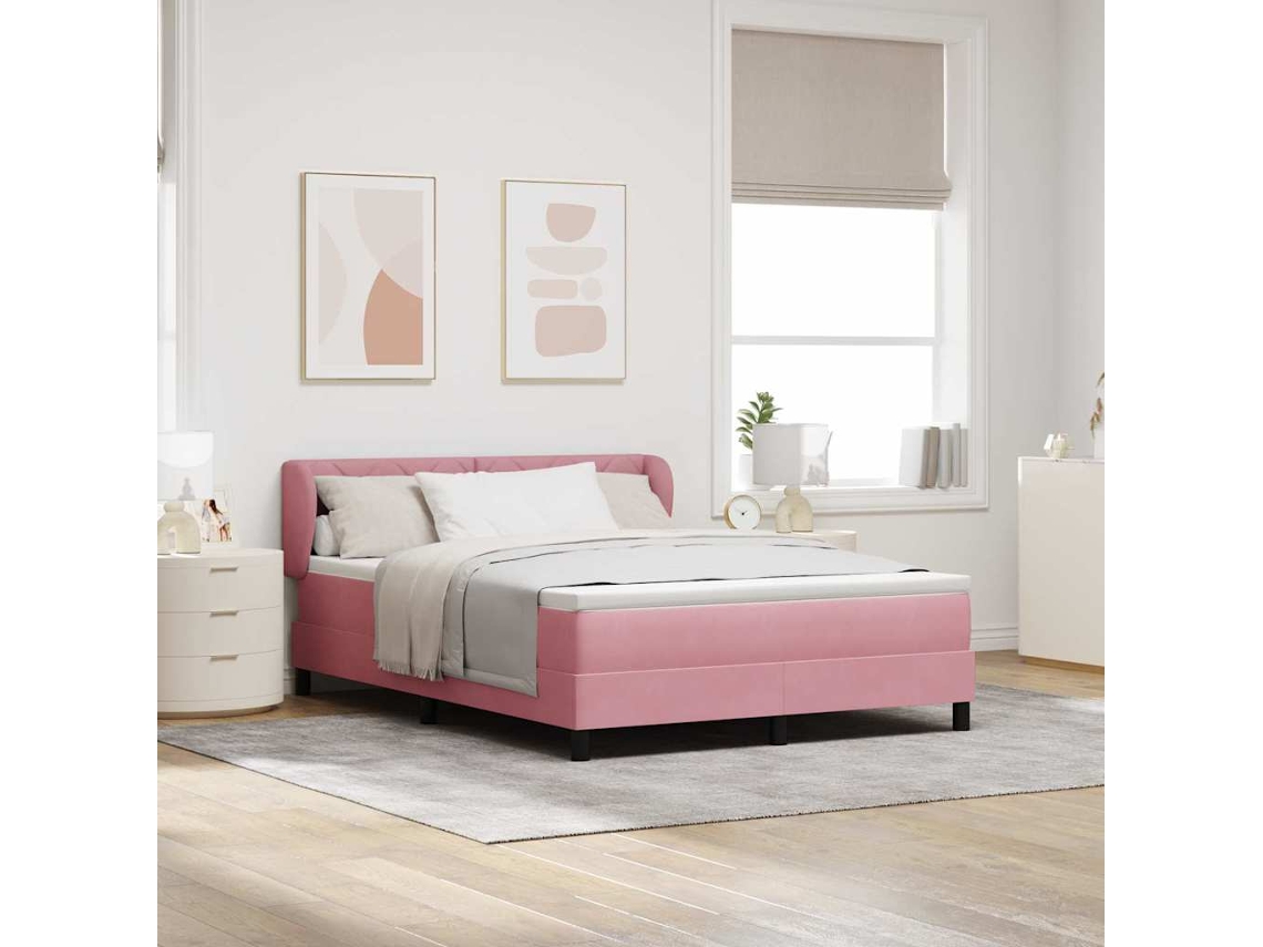 Vidaxl Cama Box Com Cabeceira Rosa 160 X 200 Cm Veludo