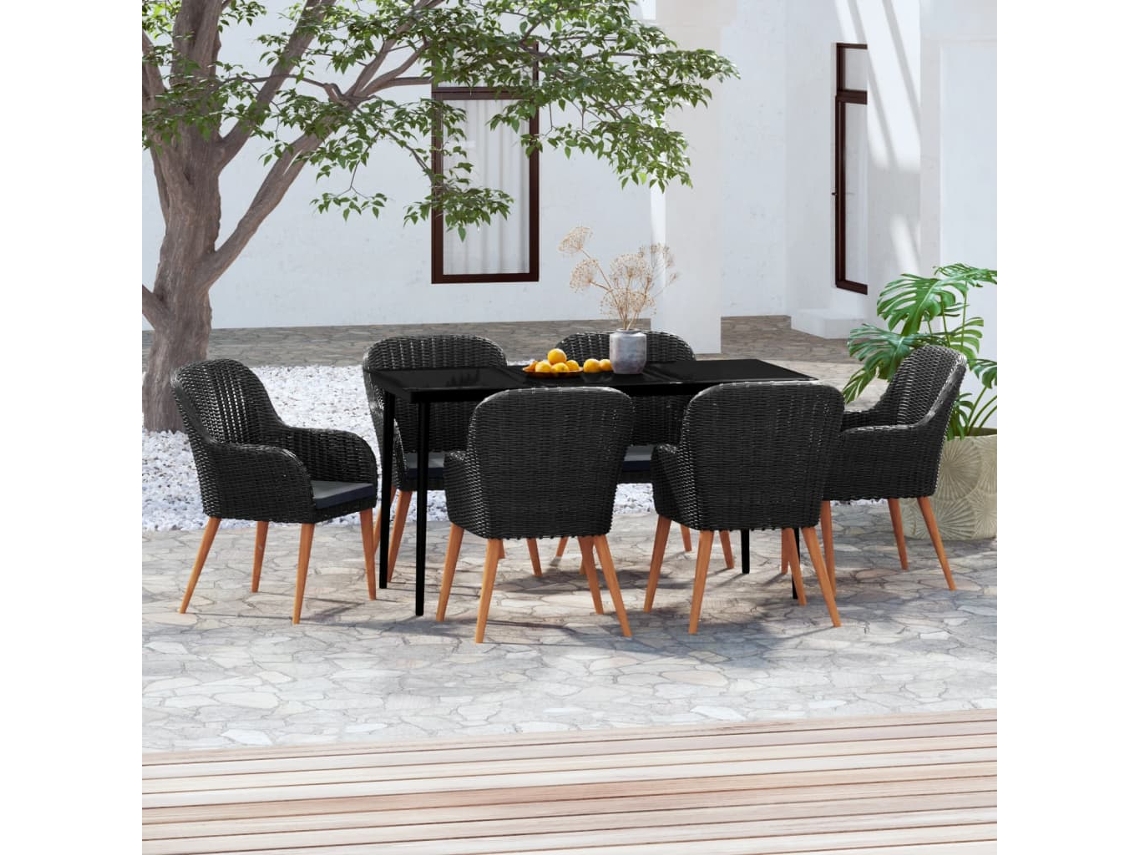 Vidaxl 7 Pcs Conjunto De Jantar Para Jardim Com Almofadões Preto