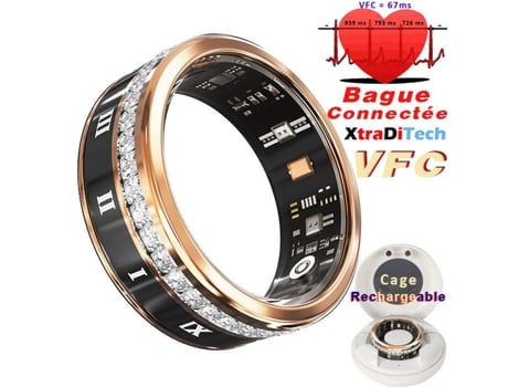 Anel Conectado Preto Ouro Diamante Conectado Relógio Medição de Intervalo 5 Minutos Frequência Cardíaca/HRV/SpO2/Monitor de Sono XtraDiTech