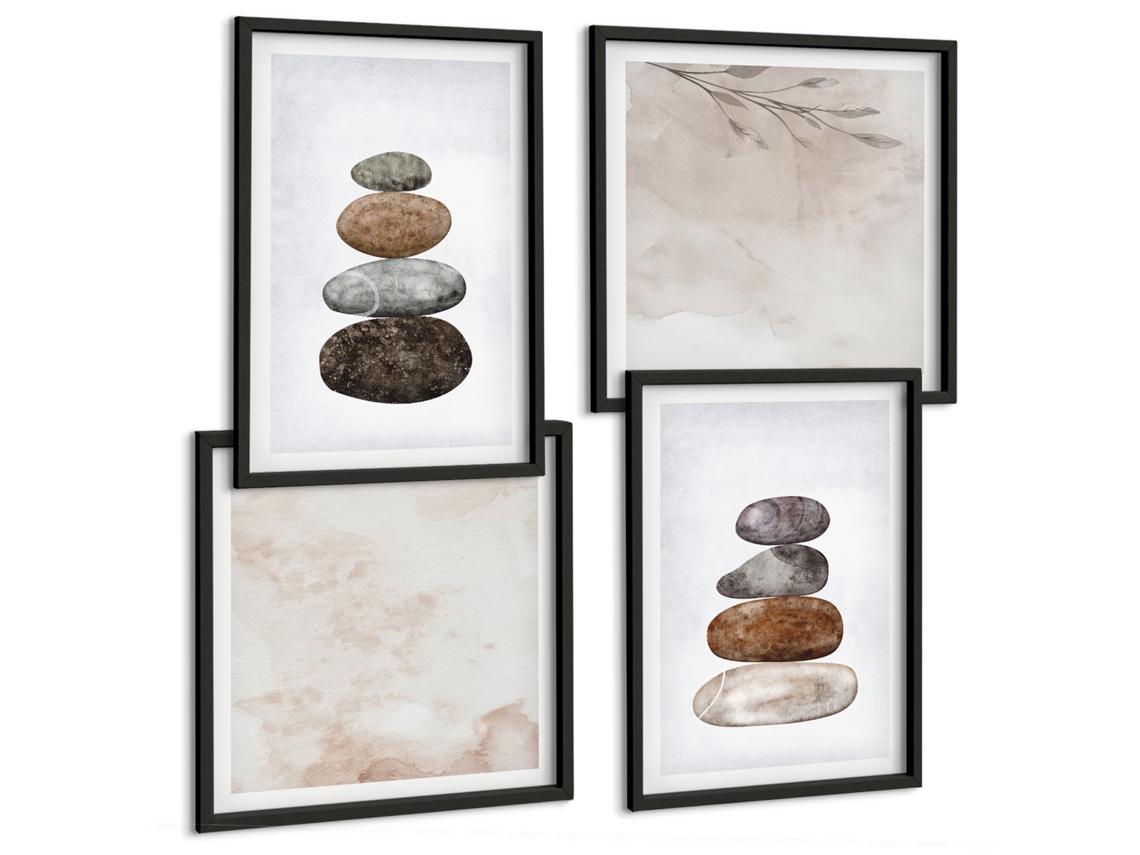 Quadros Decorativos Para Parede Padrões De Folhas Em Formas Onduladas Moldura Preta Fotos Para O Escritório Espelharte (conjunto De 4 Imagens)