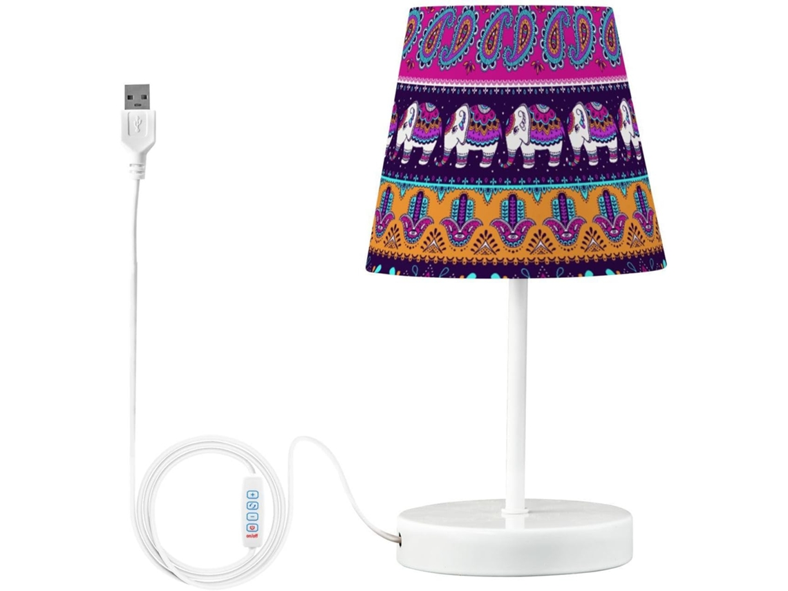 Abajur De Cabeceira Mnsruu Com Estampa Elefante Colorido, Ideal Para Quarto, Mesa De Cabeceira, Mesa De Trabalho, Sala