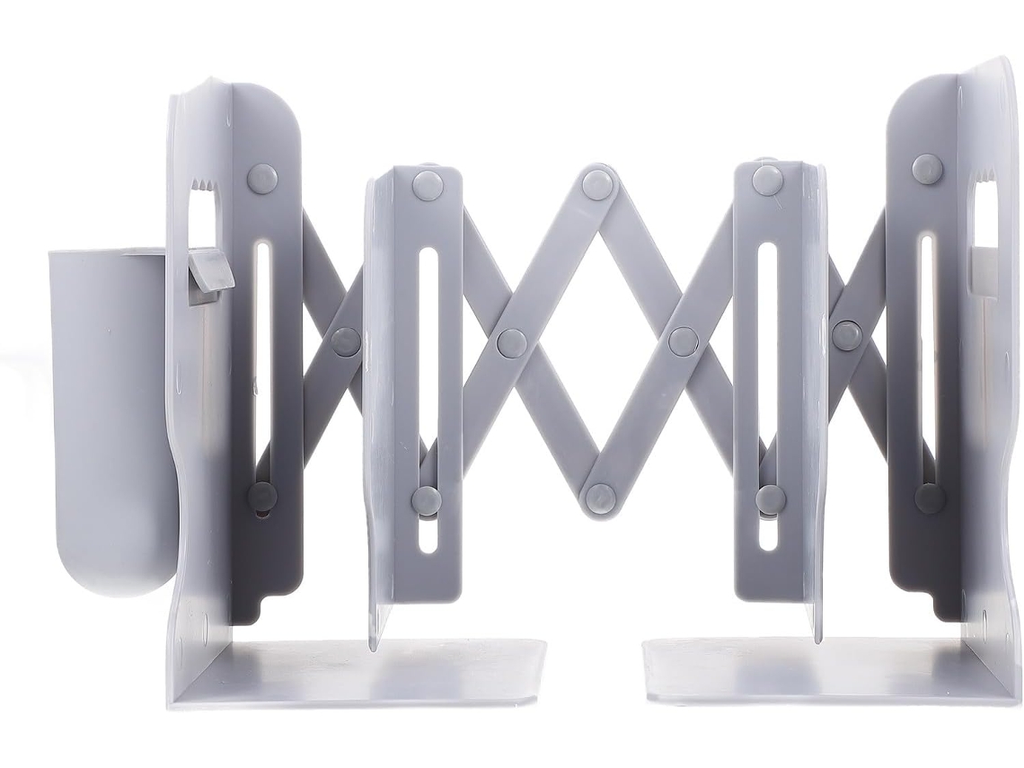 Suporte de Mesa Dobrável Cinza com Porta canetas e para Livros, Organizador Extensível Trabalho. Prático Resis