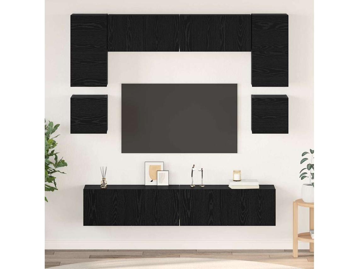 Vidaxl Conjunto De Móvel De Tv 8 Pcs Carvalho Preto Madeira Processada