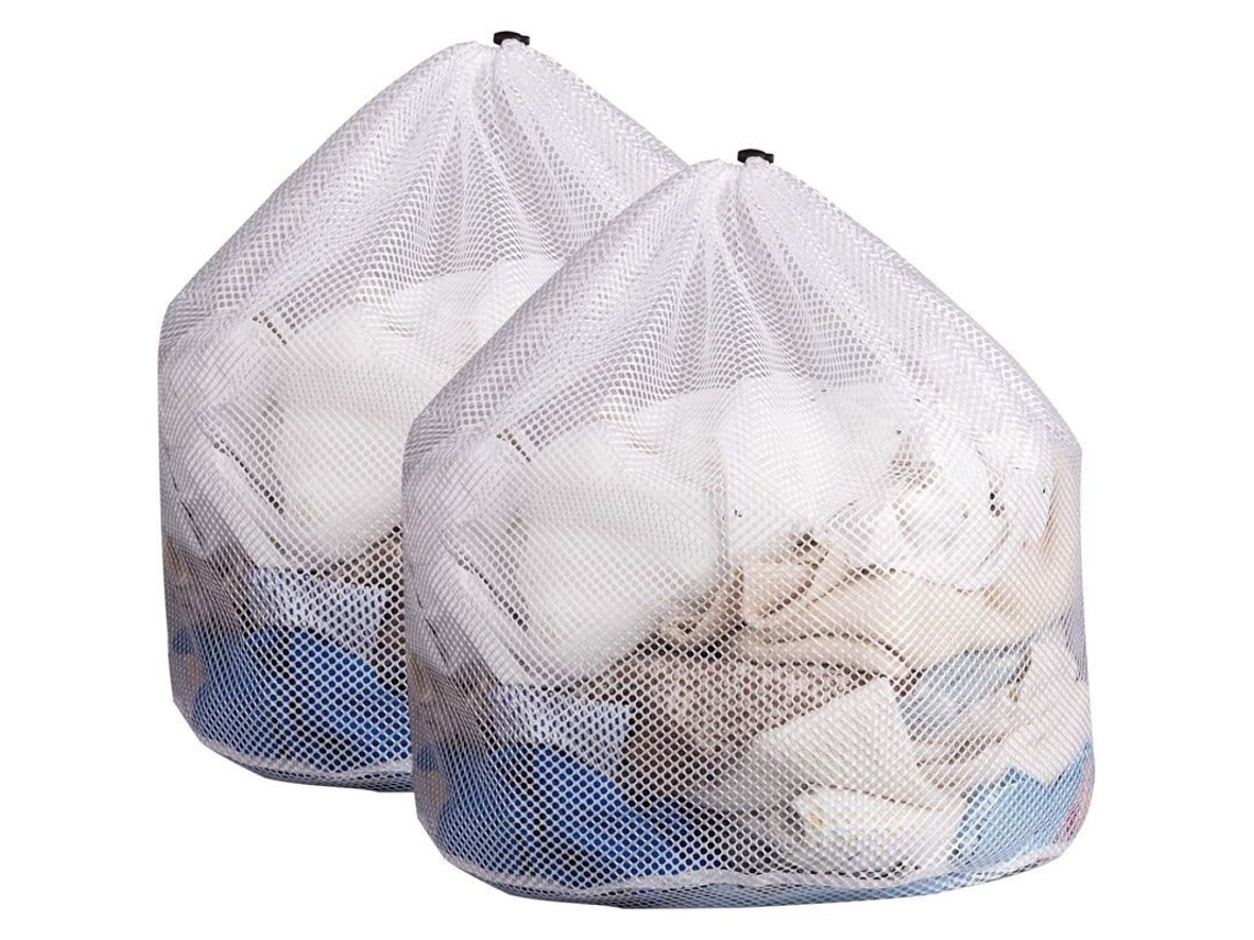 2 Sacos De Lavanderia De Malha Branca, Grandes Com Cordão, Capacidade Extra Grande Para Roupa, Lençóis E Toalhas