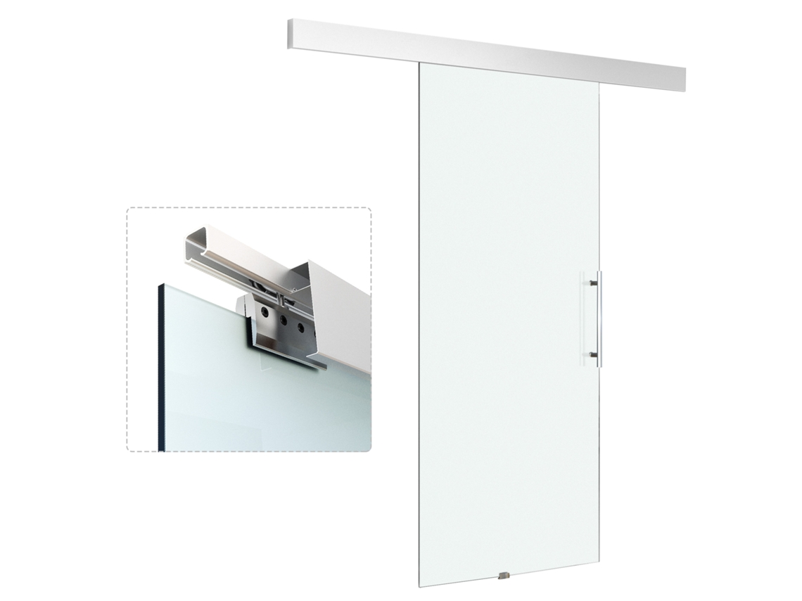 Porta de Vidro Deslizante 90x205cm, Guia e Puxador, Acabamento Acetinado Unilateral | S/MARCA