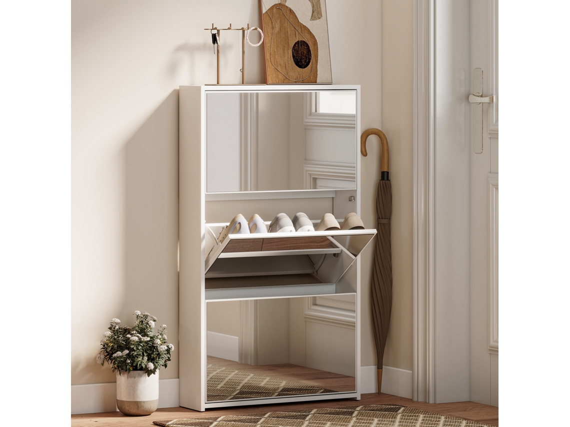 Sapateira Estreita C/espelho para 9 Pares de Sapatos P/ Corredor Espaços Reduzidos 65x17x114.5 Cm Branco