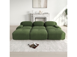Sofá Modular De 3 Lugares Com 3 Pufes Sem Montagem, Adequado Para Animais De Estimação, Braços Ultra Rebatíveis Verde Mobrio