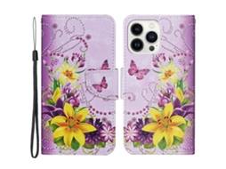 Capa Em Couro Pu Para Apple Iphone 16 Pro - Flor/borboleta