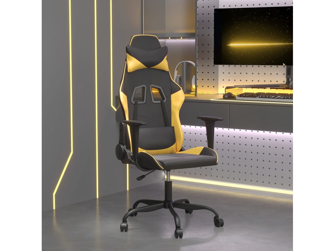 Vidaxl Cadeira Gaming Couro Artificial Preto E Dourado