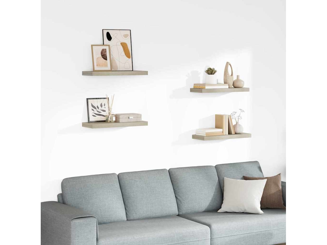 Vidaxl Prateleiras Parede Suspensas 4 Pcs 60x23,5x3,8 Cm Mdf Carvalho