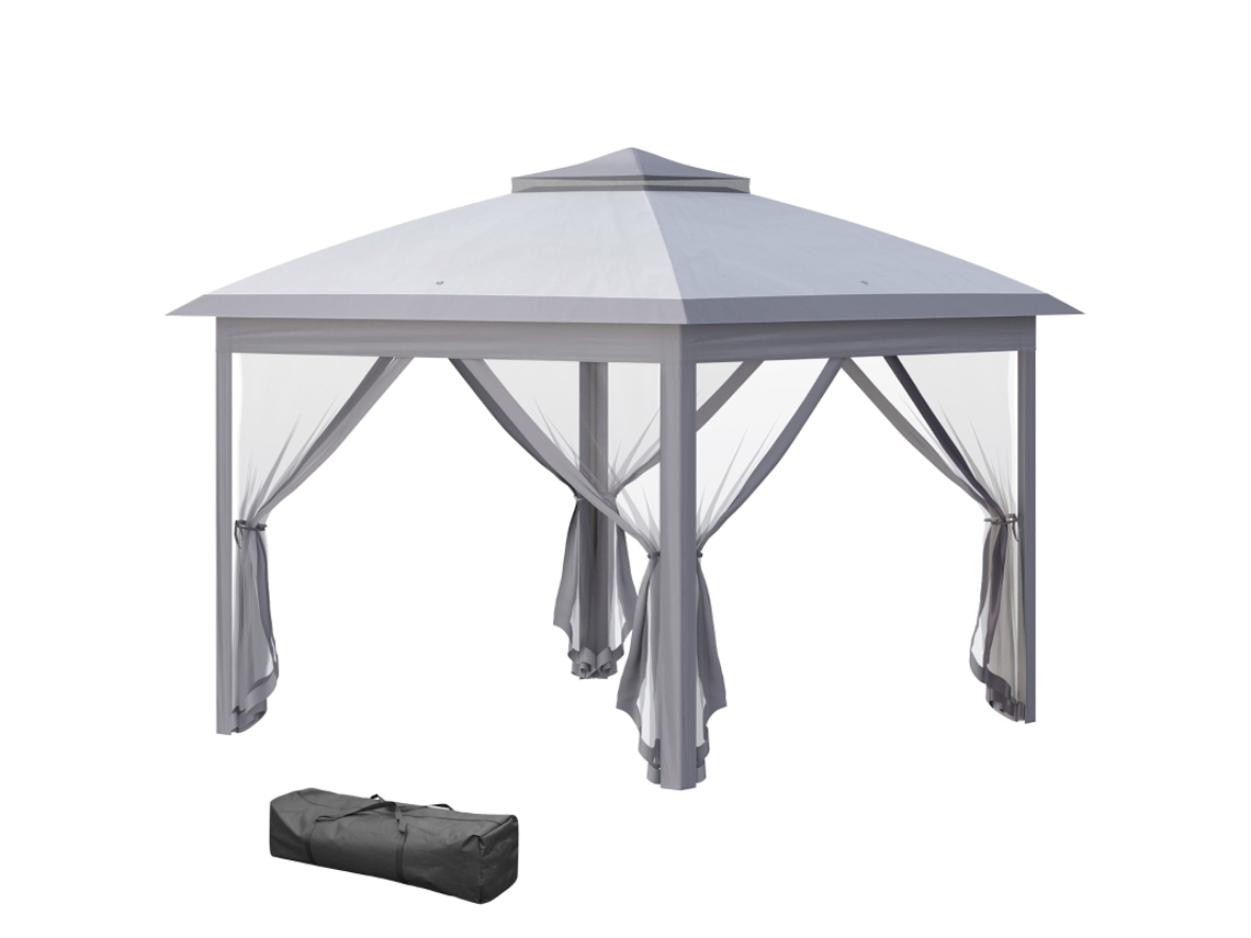 Gazebo 3x3 M, Tenda de Jardim, Tenda Dobrável Pop up com Teto Duplo, 4 Redes Mosquiteiras Amovíveis com Fecho + Bolsa de Transporte BAGOLY