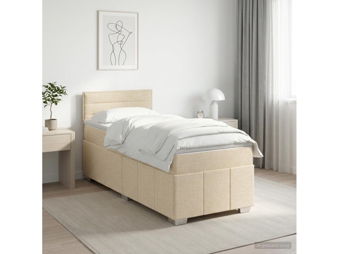 Vidaxl Cama Box Spring Com Colchão Creme 100 X 200 Cm Tecido