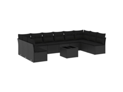 Conjunto de 11 Sofás de Jardim com Almofadões Vime Pe Preto MAISON EXCLUSIVE