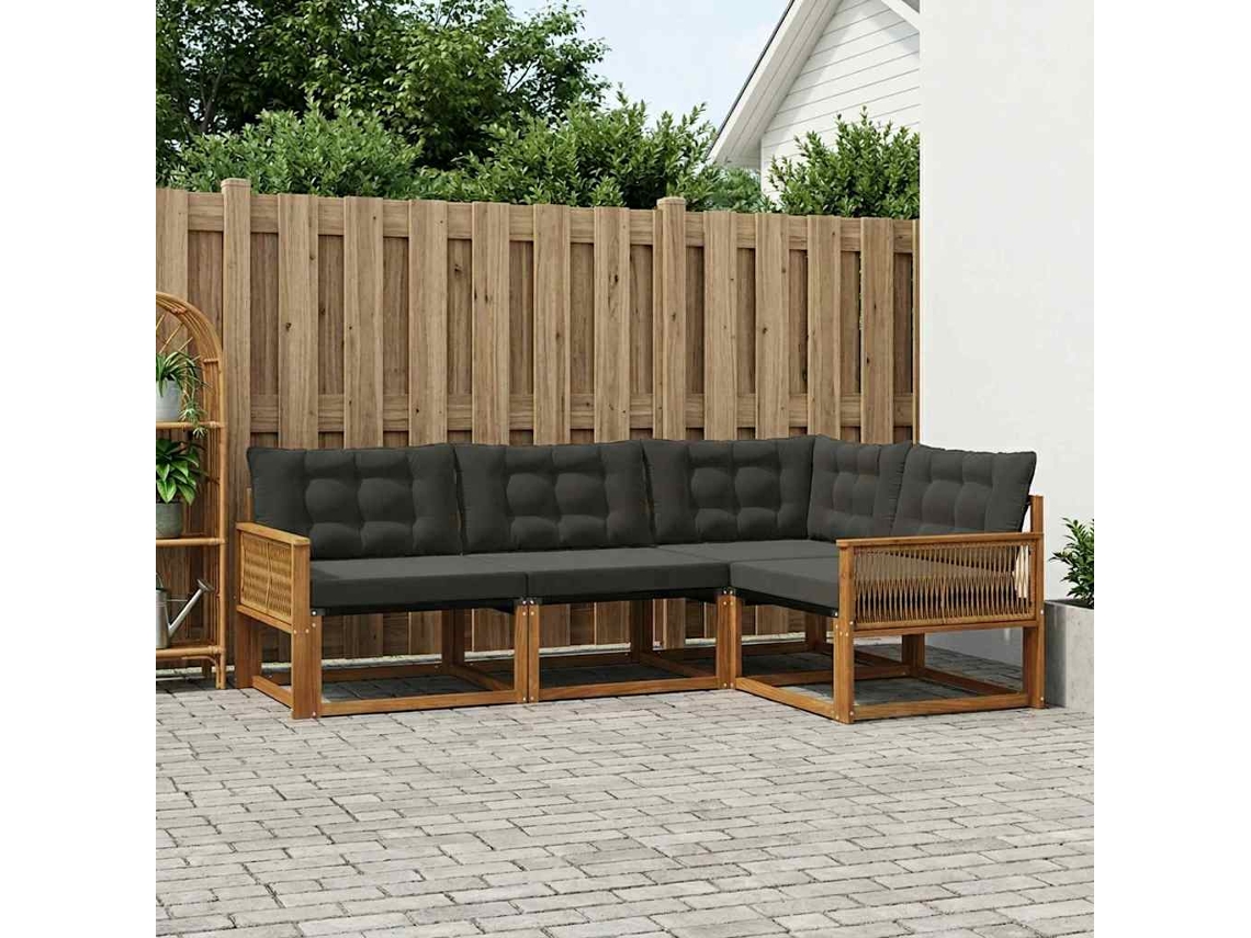 Vidaxl Conjunto De Sofás Para Exterior 4 Unid. Natural E Preto