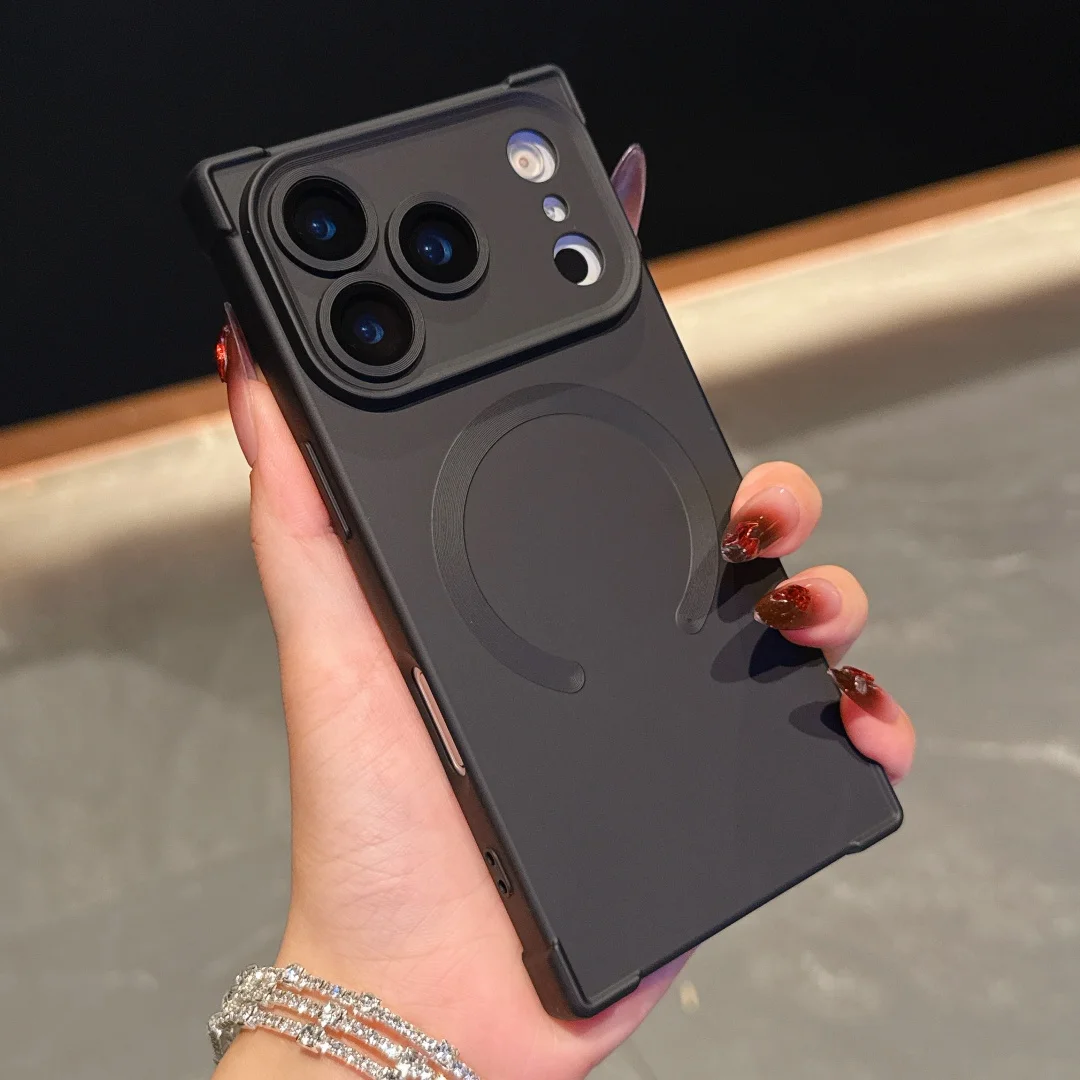 (preto 17pro) Capa De Celular Magnética Com Carregamento Sem Fio E Bordas Retas, Em Silicone.