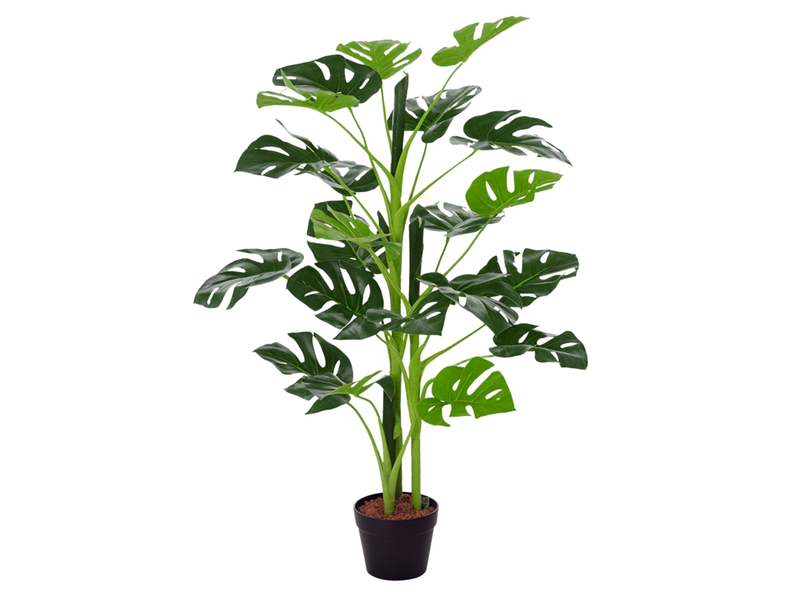 Planta artificial de monstera, 21 folhas, vaso de cimento, 16x100cm S/MARCA