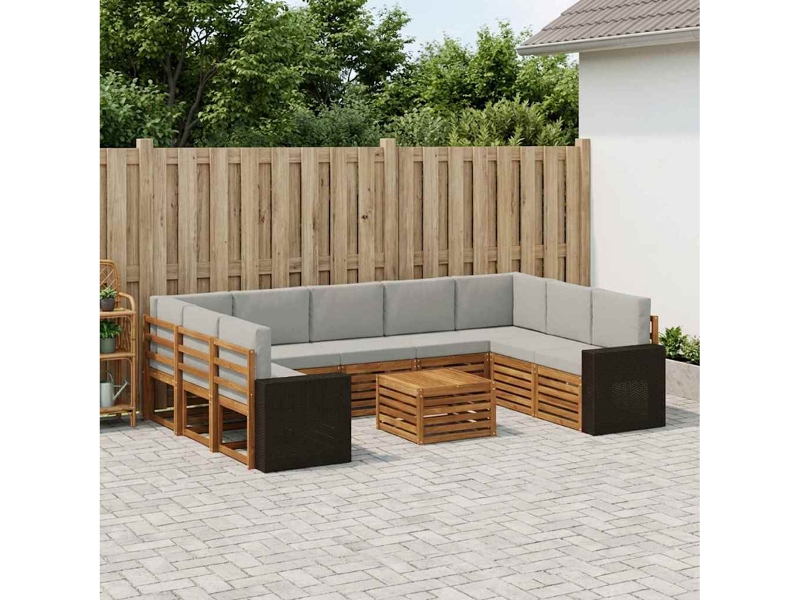 Vidaxl Conjuntos De Sofás Com Almofada 10 Pcs Natural E Cinzento-claro