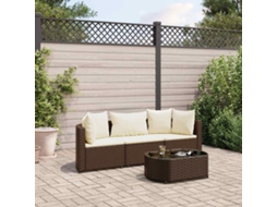 Vidaxl 4 Pcs Conjunto Sofás De Jardim C/ Almofadões Vime Pe Castanho