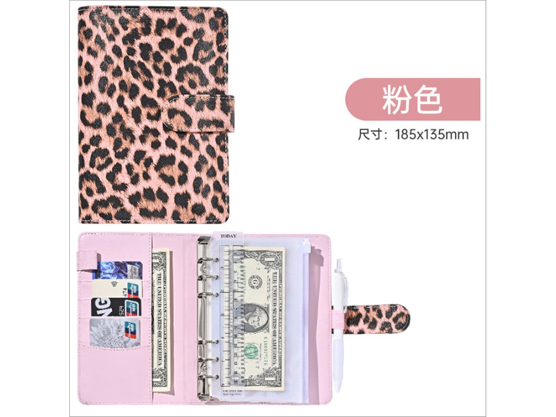 A6 Leopard Print Pu Leather Loose Leaf Binder Cover For Journal Notebook Pink