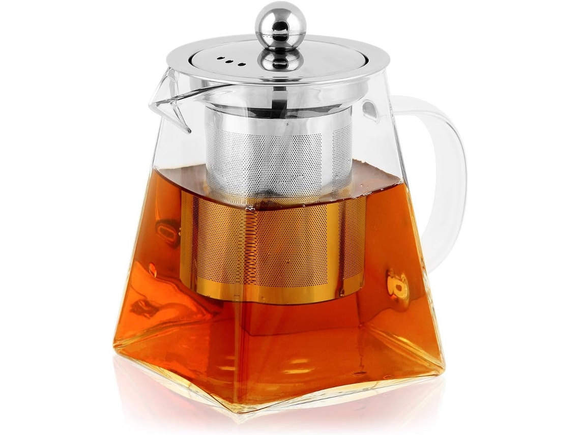 Bule De Chá Em Vidro Borossilicato Com Tampa E Infusor, Para Folhas Soltas E Café, 350ml - Elysve