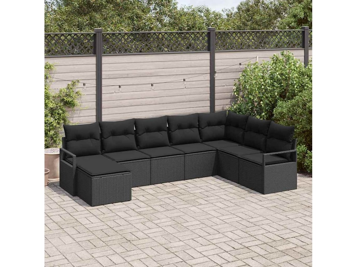 Vidaxl Conjunto De Sofás Com Almofada 8 Pcs Preto Vime Pe