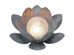 Lâmpada Solar Flor De Lótus Em Metal E Vidro Estalado Luz Decorativa