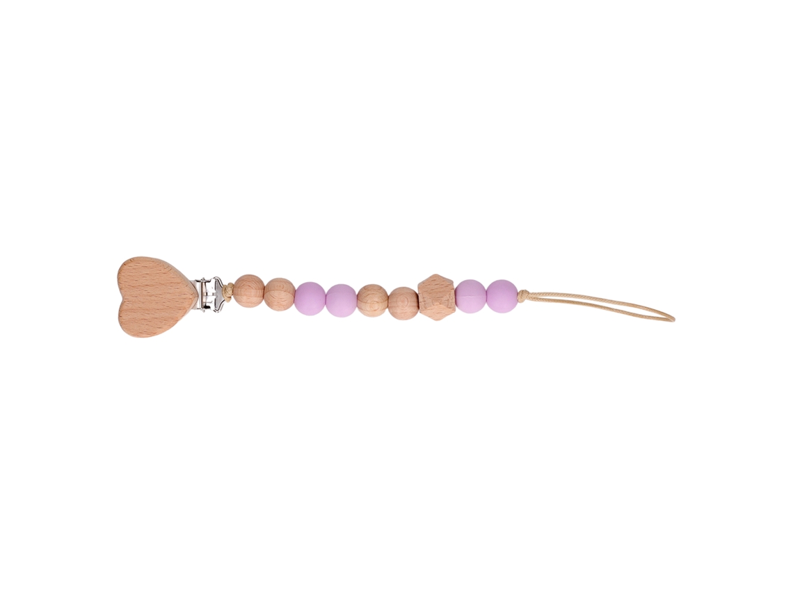 Mali clip de Chupeta Silicone Faia com Pérolas Forma Coração Brinquedo de Mordida Roxo Claro