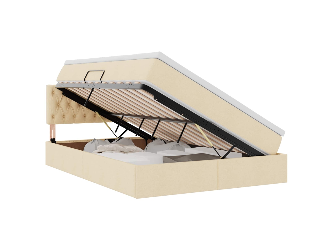 Cama com Arrumação e Led e Colchão Creme em Tecido MAISON EXCLUSIVE (140x200 cm)