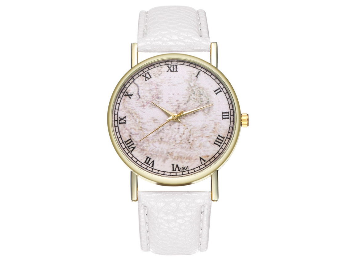 Relógio Analógico de Quartzo Simples e Fashion para Homens e Mulheres com Pulseira de Couro Pu Branco