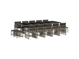 Conjunto de Jantar 15 Pcs para Jardim com Almofadões Vime Pe Cinzento MAISON EXCLUSIVE (15 pcs)