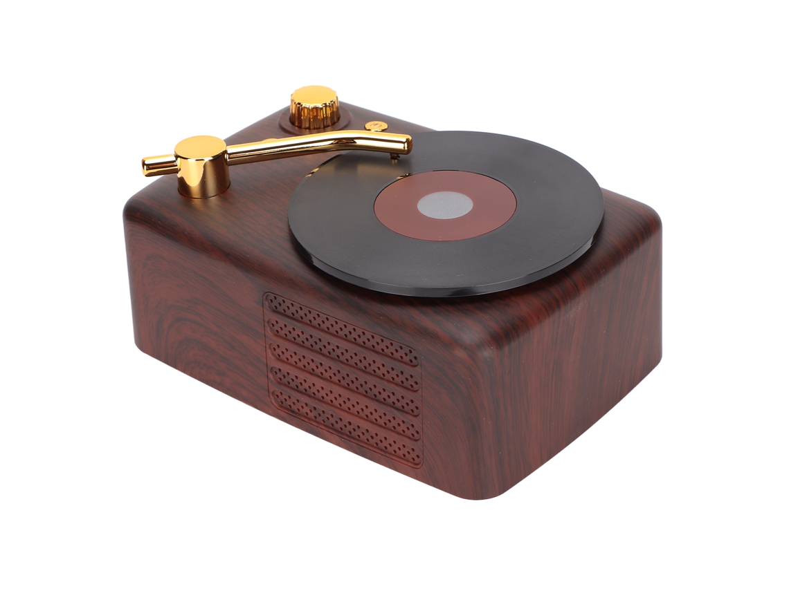 Caixa Mali de Som Bluetooth Mini, Design de Tocador de Vinil, Carregamento USB, Portátil, Carro, Laptop, Celular