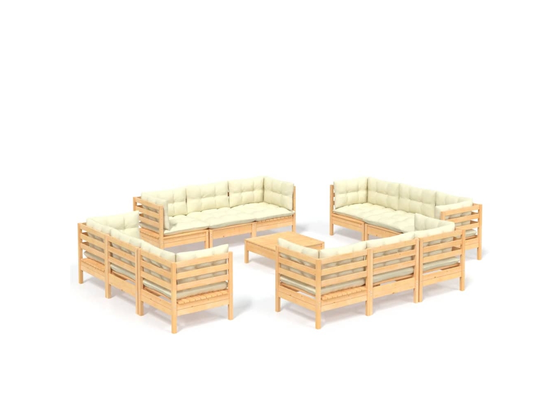 Conjunto de 13 Lounge de Jardim com Almofadões Cor Creme Pinho MAISON EXCLUSIVE
