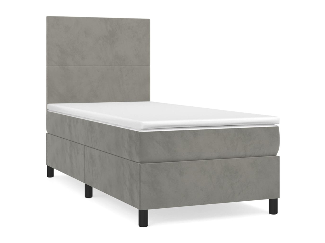 vidaXL Cama com molas/colchão 80x200 cm veludo cinza-claro