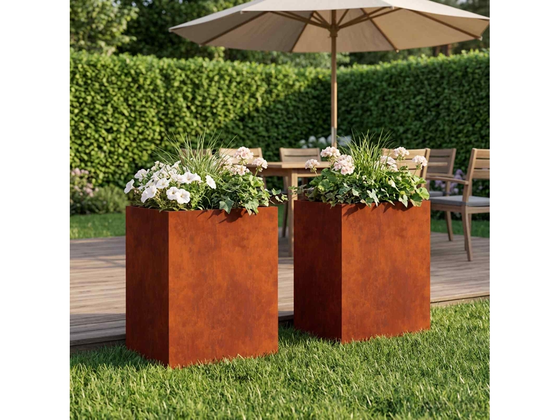 Vidaxl Vaso De Jardim 2 Unid. Ferro Enferrujado 40 X 30 X 40 Cm