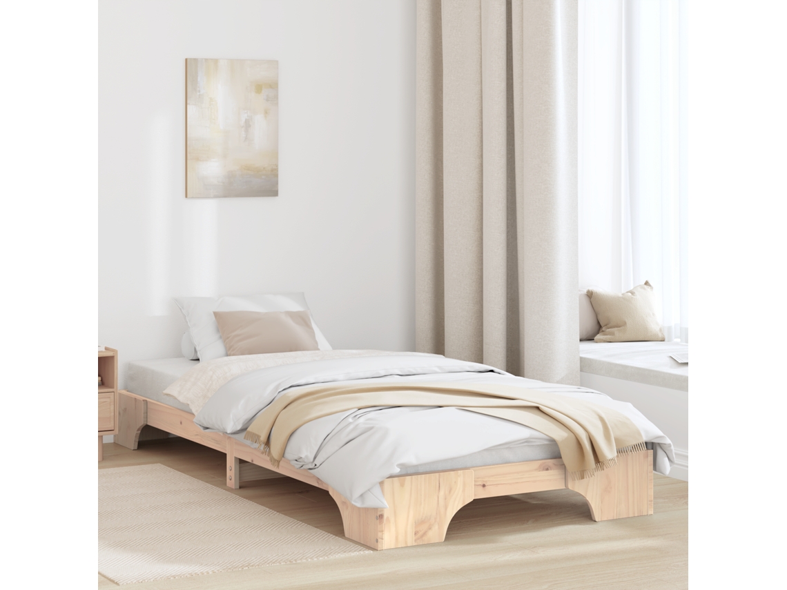 Estrutura De Cama Natural Madeira De Pinho Maciça 80 X 200 Cm