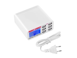 Estação De Carregamento Usb Com 6 Portas E Display Lcd 6a Carregador Rápido Compatível Com Celulares E Tablets