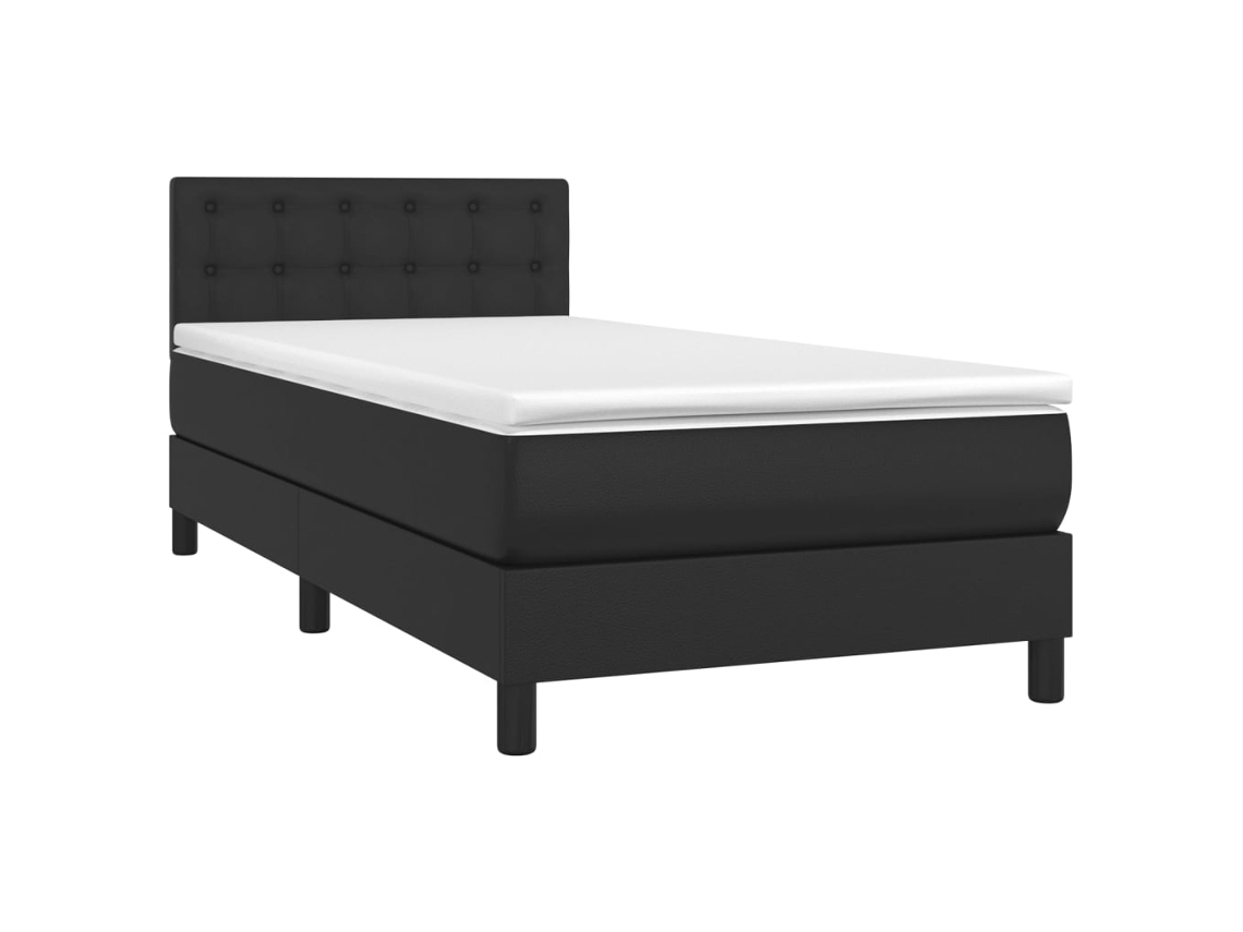 Cama com Colchão de Molas e Cabeceira Pele Sintética Preto (90x190 cm)