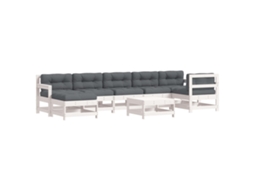 Conjunto de 8 Lounge Jardim com Almofadões Madeira Maciça Branco MAISON EXCLUSIVE (8pcs)