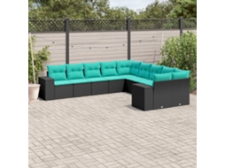 Vidaxl Conjunto De Sofá De Jardim Com 10 Peças E Almofadas Em Rattan Sintético Preto